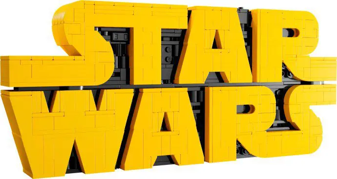 Star Wars logo made of yellow LEGO bricks