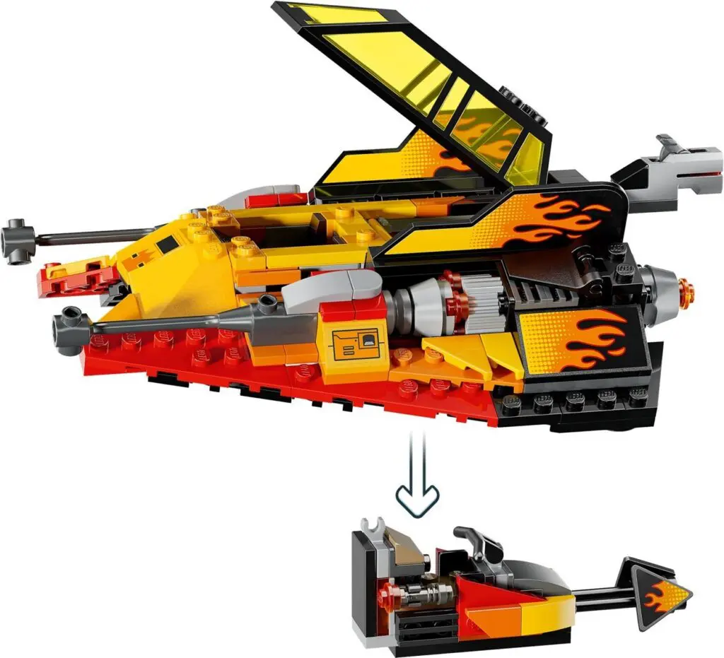 Yellow and red LEGO spaceship design