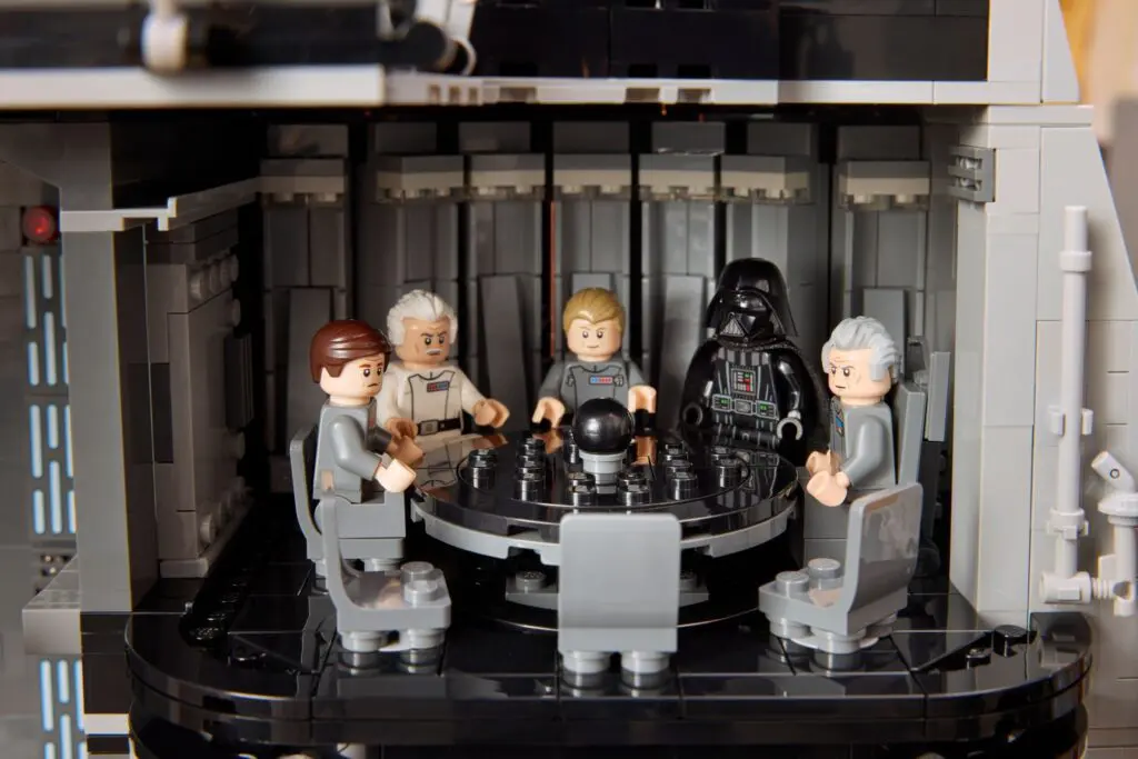 LEGO figures in a space meeting