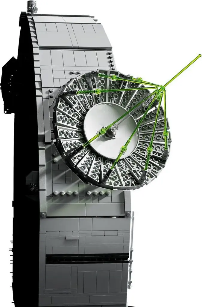 Gray LEGO model featuring satellite components