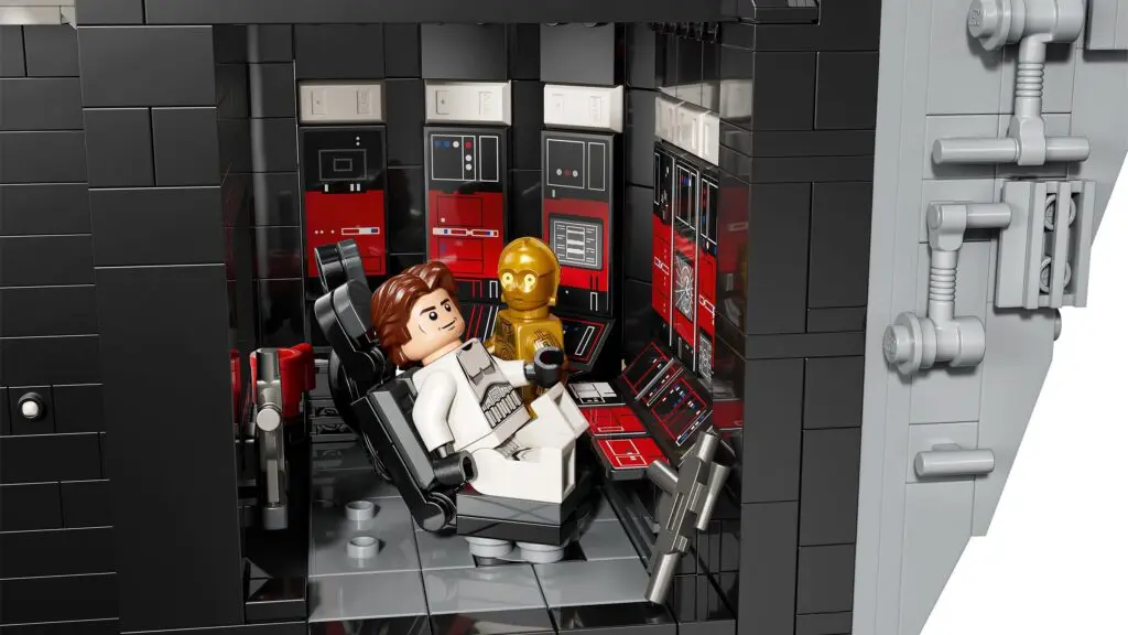 LEGO figures in a spaceship cockpit