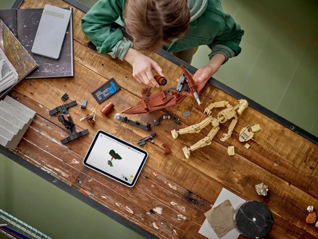 Overhead view of Lego construction activity