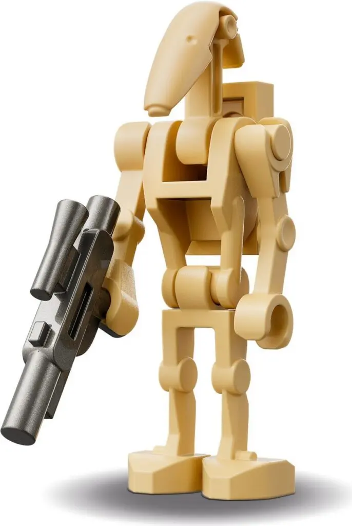 Plastic robot toy standing upright