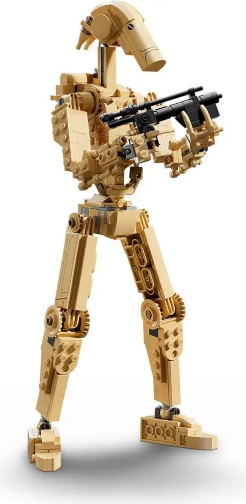 Block-built droid figure in action