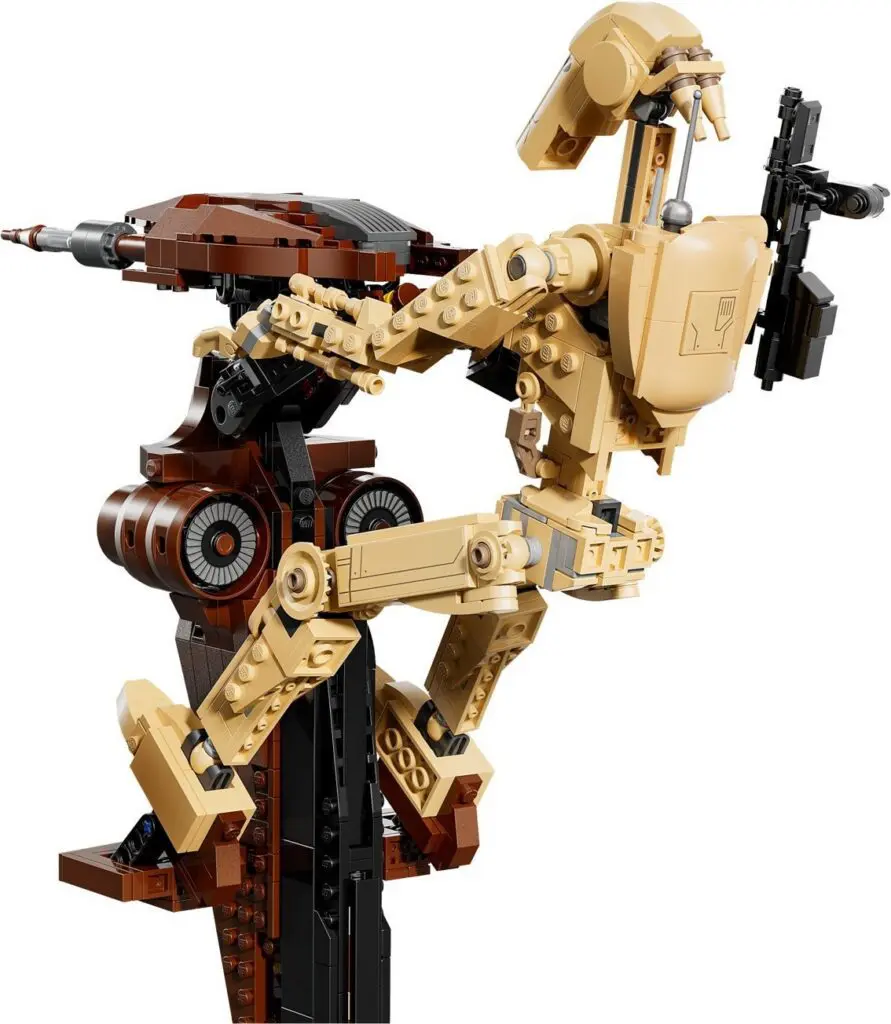 LEGO battle droid on display stand