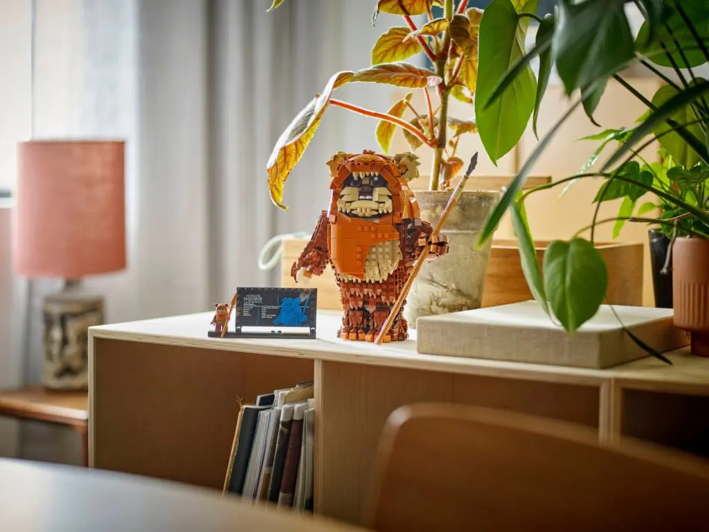 LEGO Ewok display in cozy living room