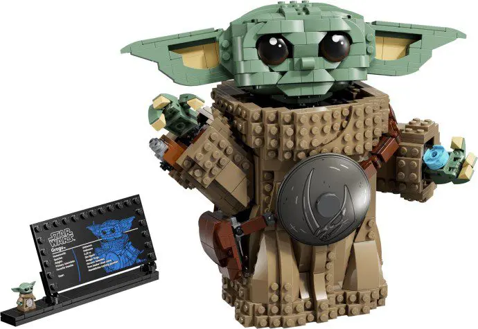 Cute Lego Baby Yoda model displayed