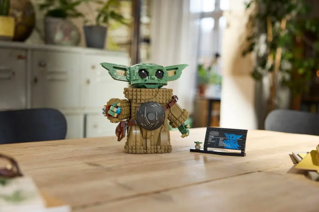 Baby Yoda Lego figure displayed indoors