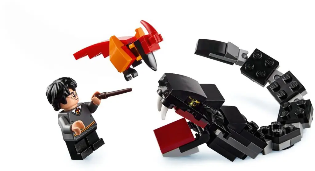 LEGO scene with wizard and mythical creatures