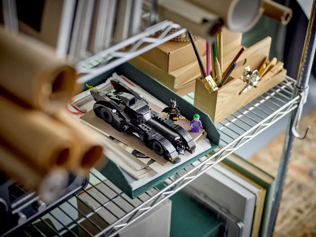 Mini Batmobile with LEGO characters displayed