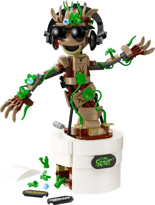 LEGO Groot with headphones and sunglasses