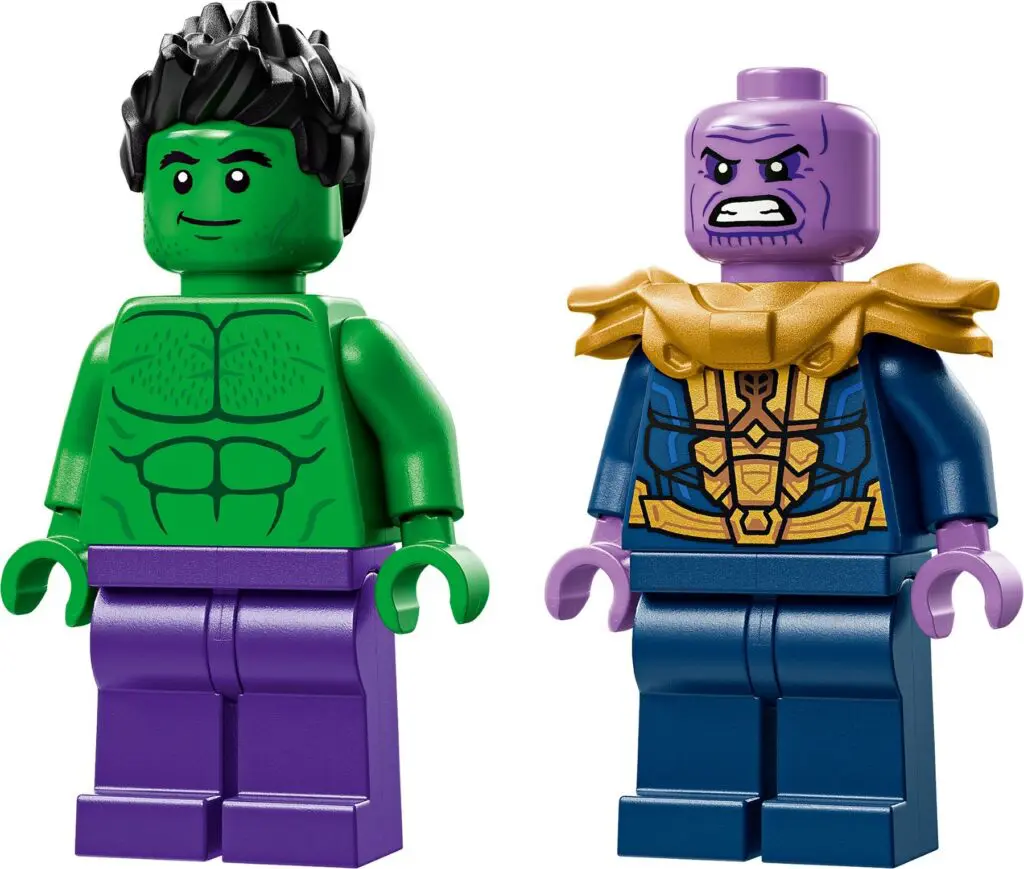 Two superhero LEGO minifigures standing