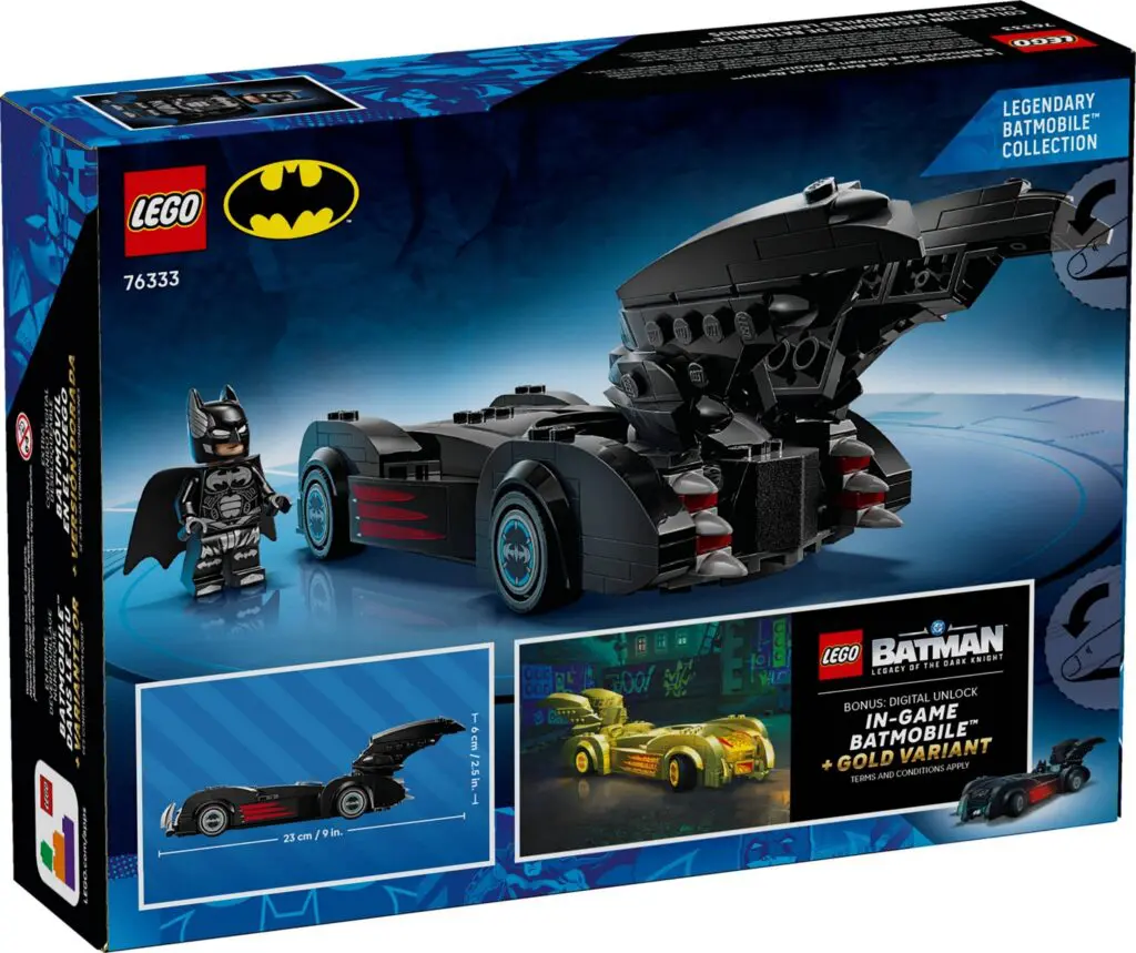 LEGO Batman set with Batmobile display.