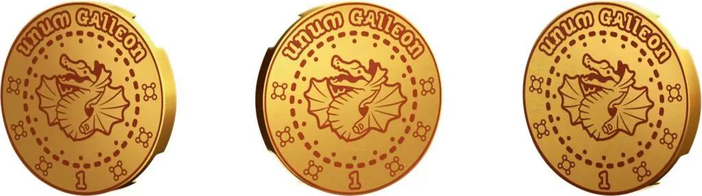 Dragon-themed gold coins in a row