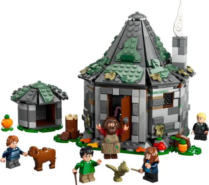 Fantasy LEGO characters outside a stone house