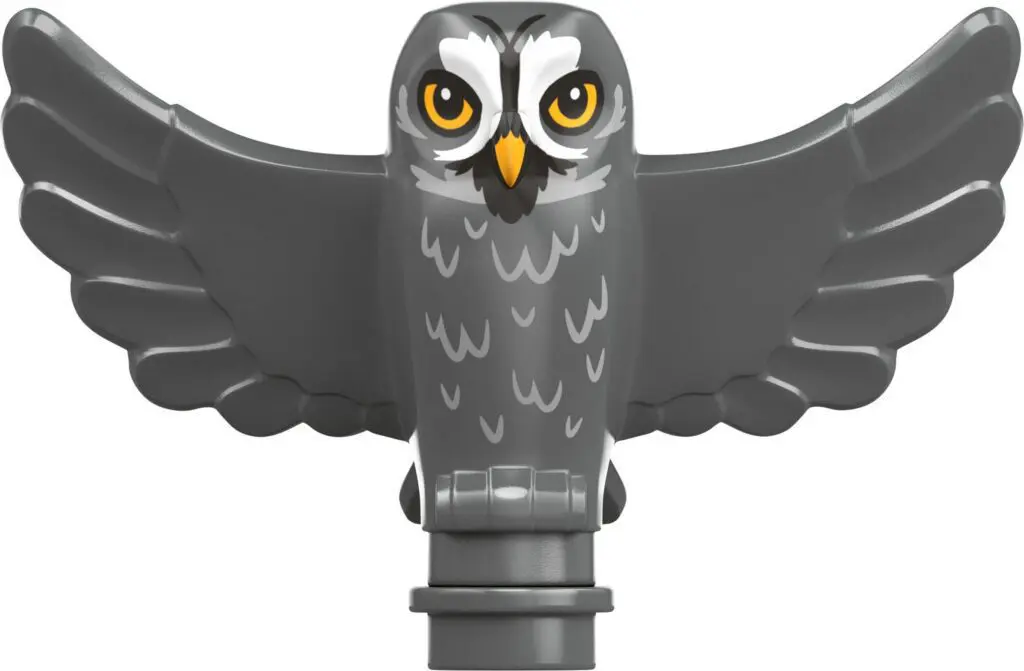 Gray owl toy with striking eyes