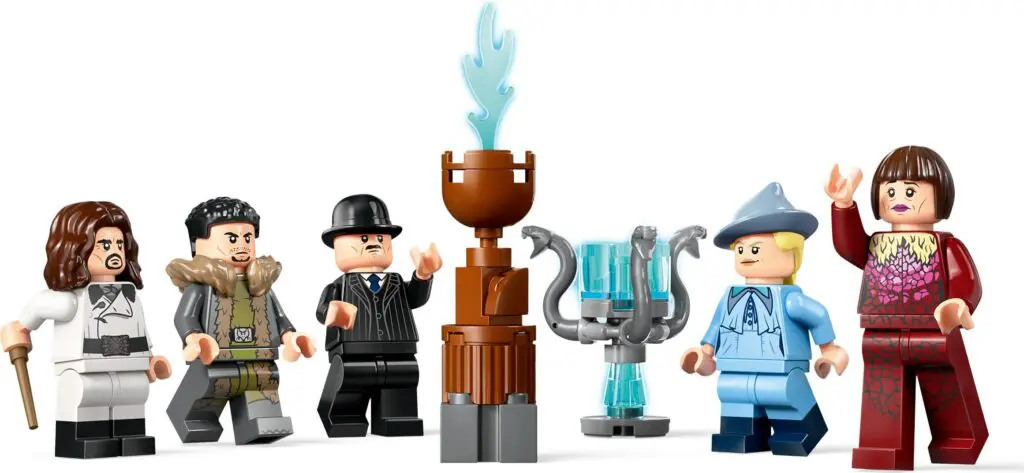 LEGO characters around magical trophy