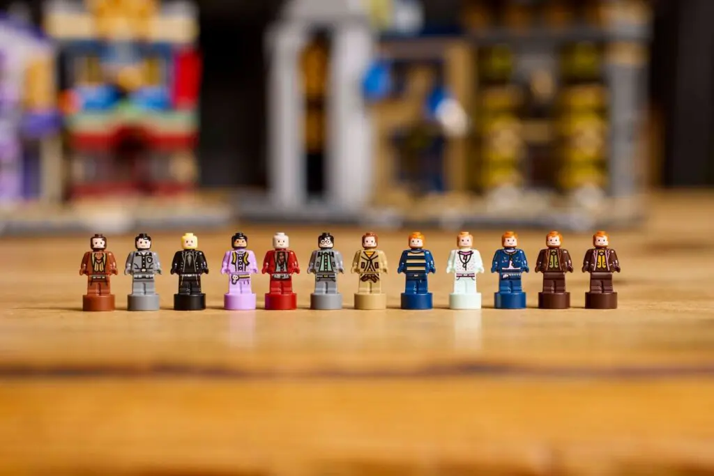 Colorful mini figures arranged in a row.