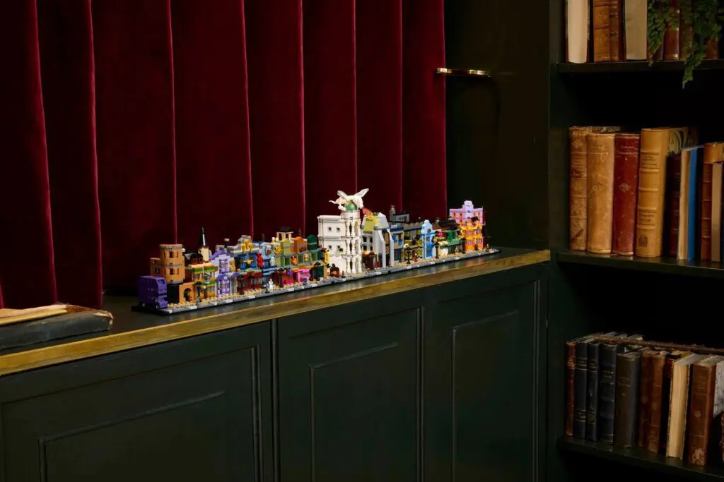 Small cityscape display in dim library