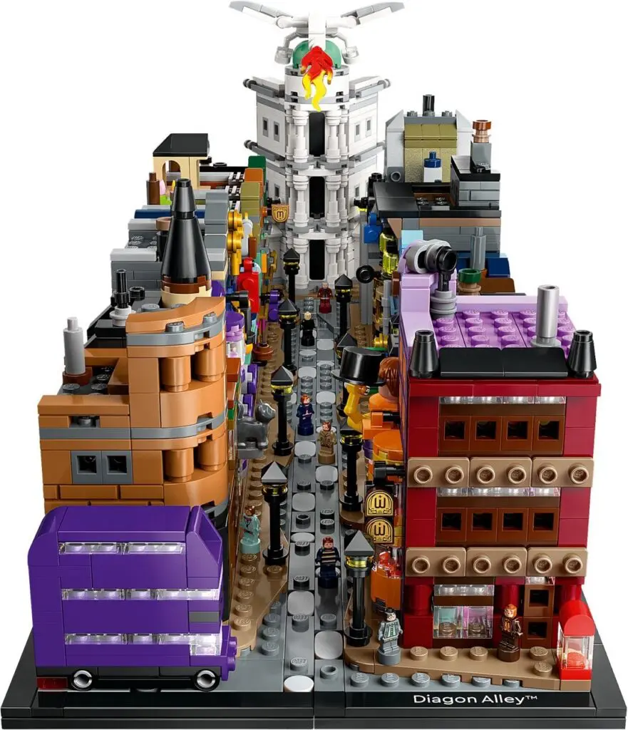 Colorful LEGO buildings and street view
