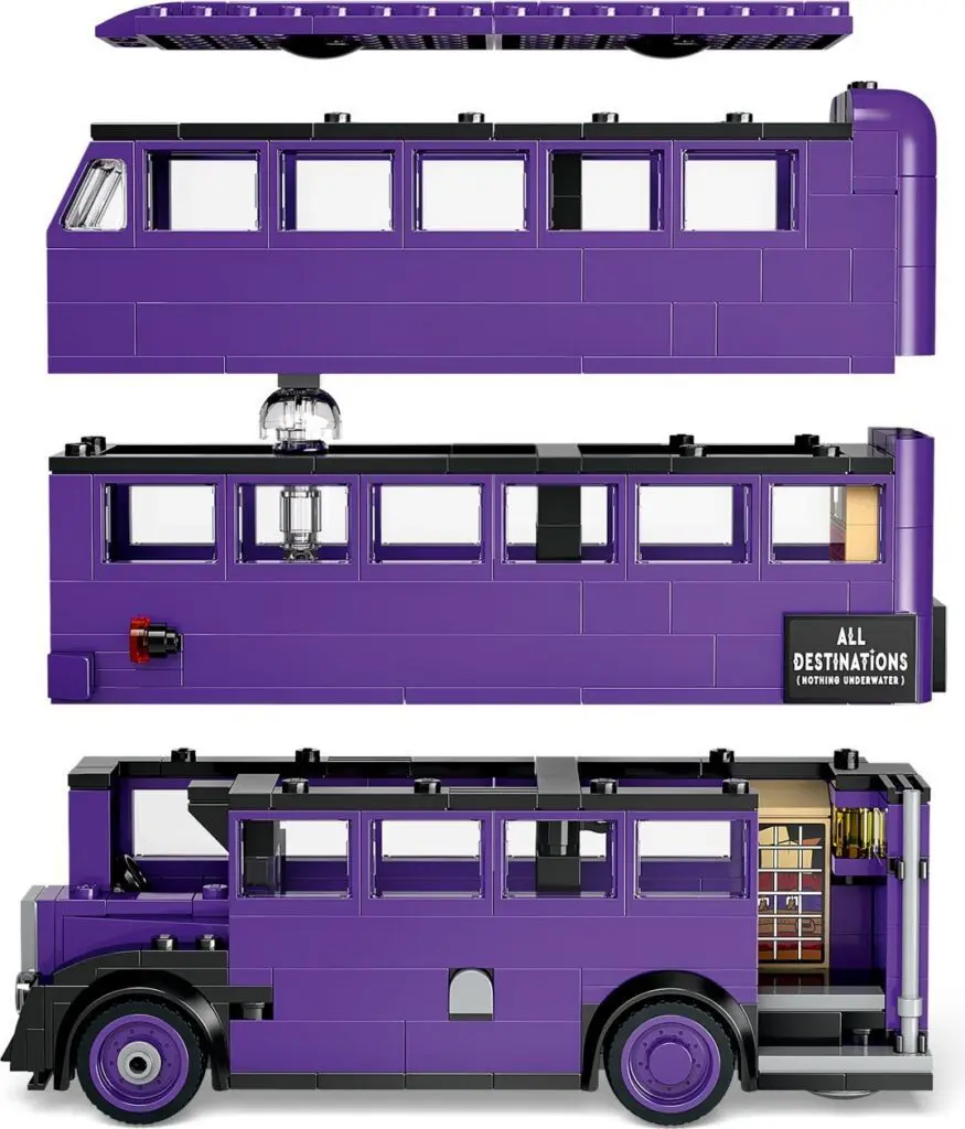 Lego-style purple bus model