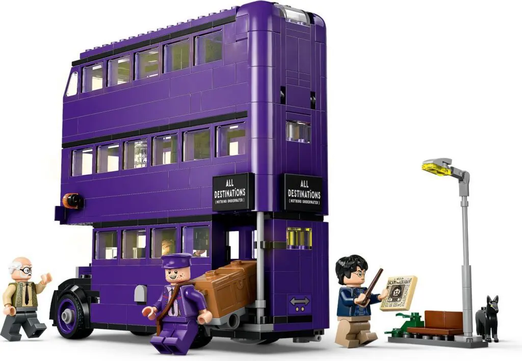 Miniature bus scene with streetlamp and figures