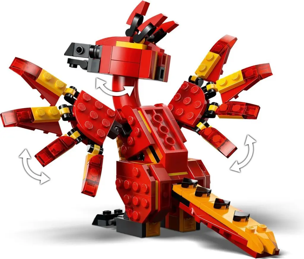Colorful LEGO dragon with moving parts