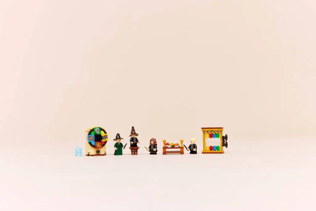 Tiny LEGO characters in a whimsical setting