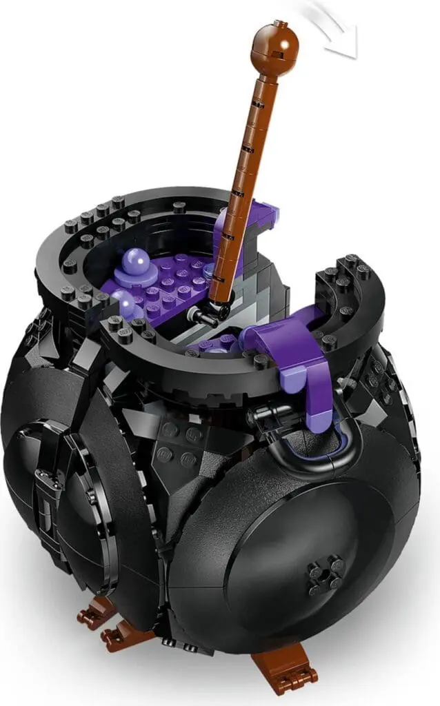 Black LEGO cauldron with stirring stick