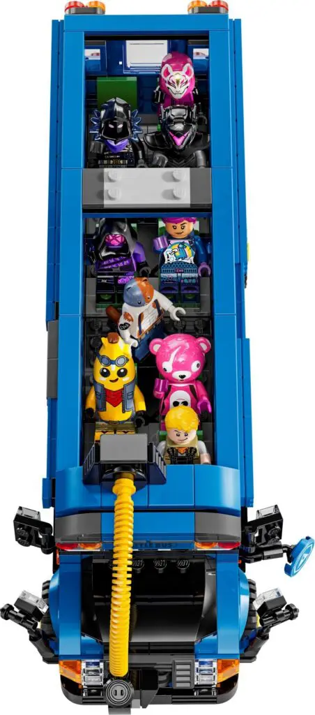 Toy characters in colorful LEGO bus