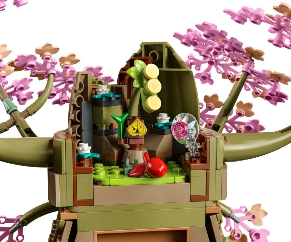 Miniature LEGO treehouse with garden details