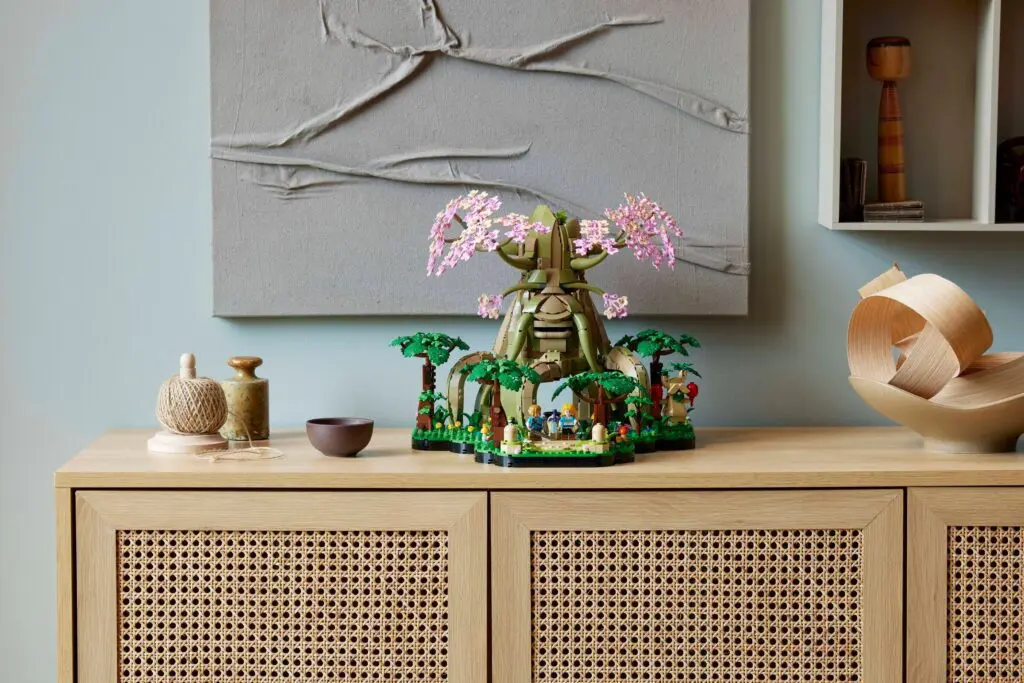 LEGO treehouse on wooden cabinet