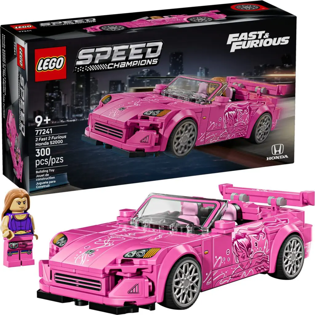 Pink LEGO car with minifigure