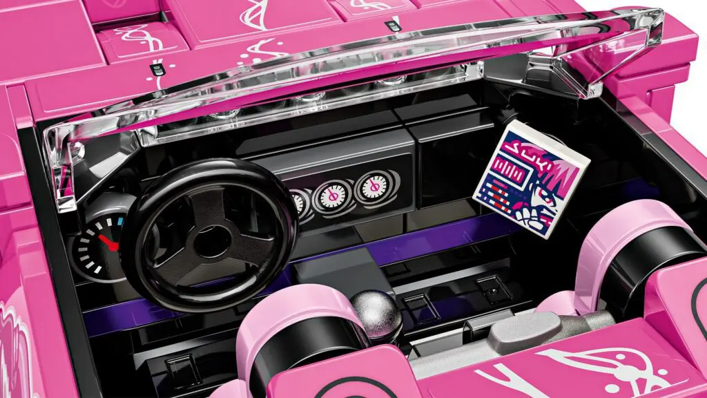 Toy car interior featuring a steering wheel