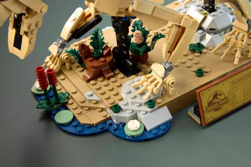 LEGO dinosaur skeleton with plaque