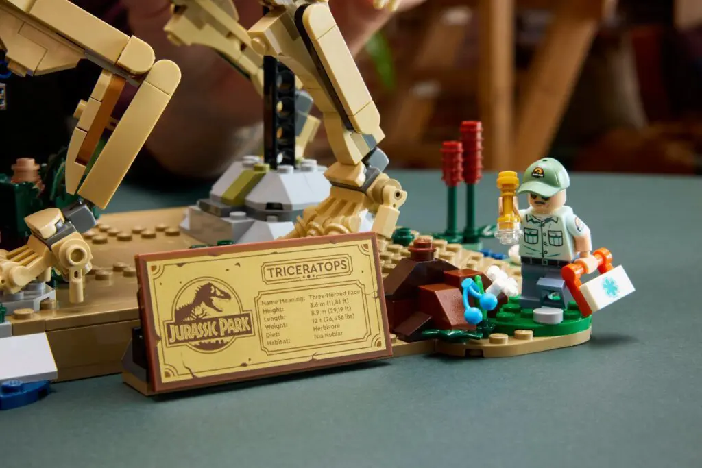 Triceratops Lego set with dinosaur skeleton