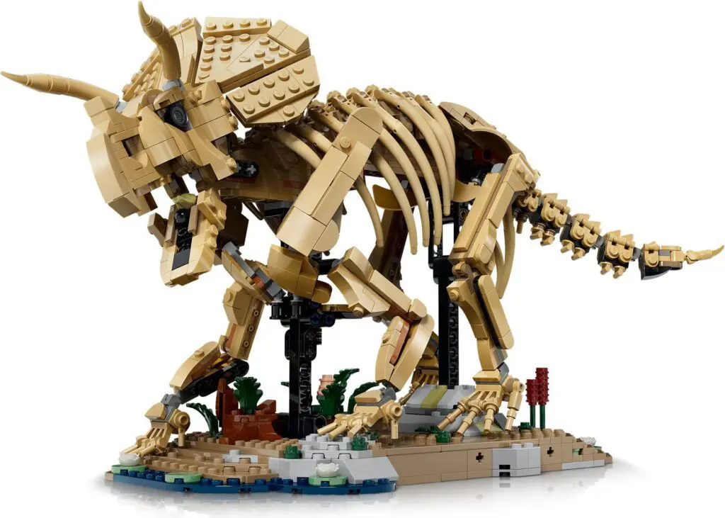 Dinosaur skeleton built with LEGO bricks