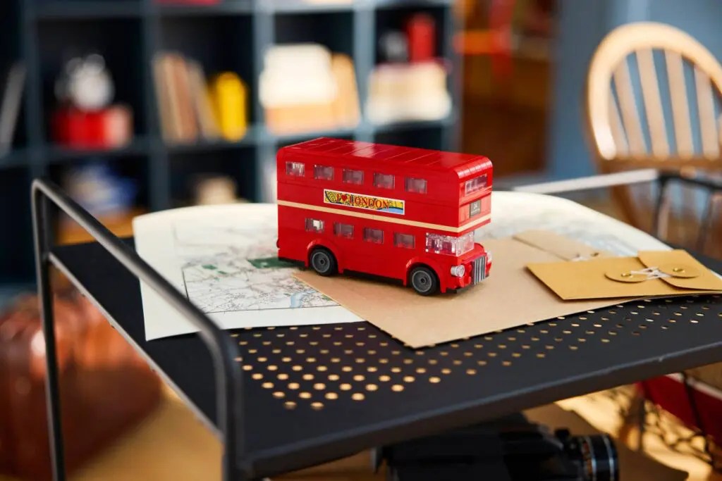 Toy bus with maps and papers