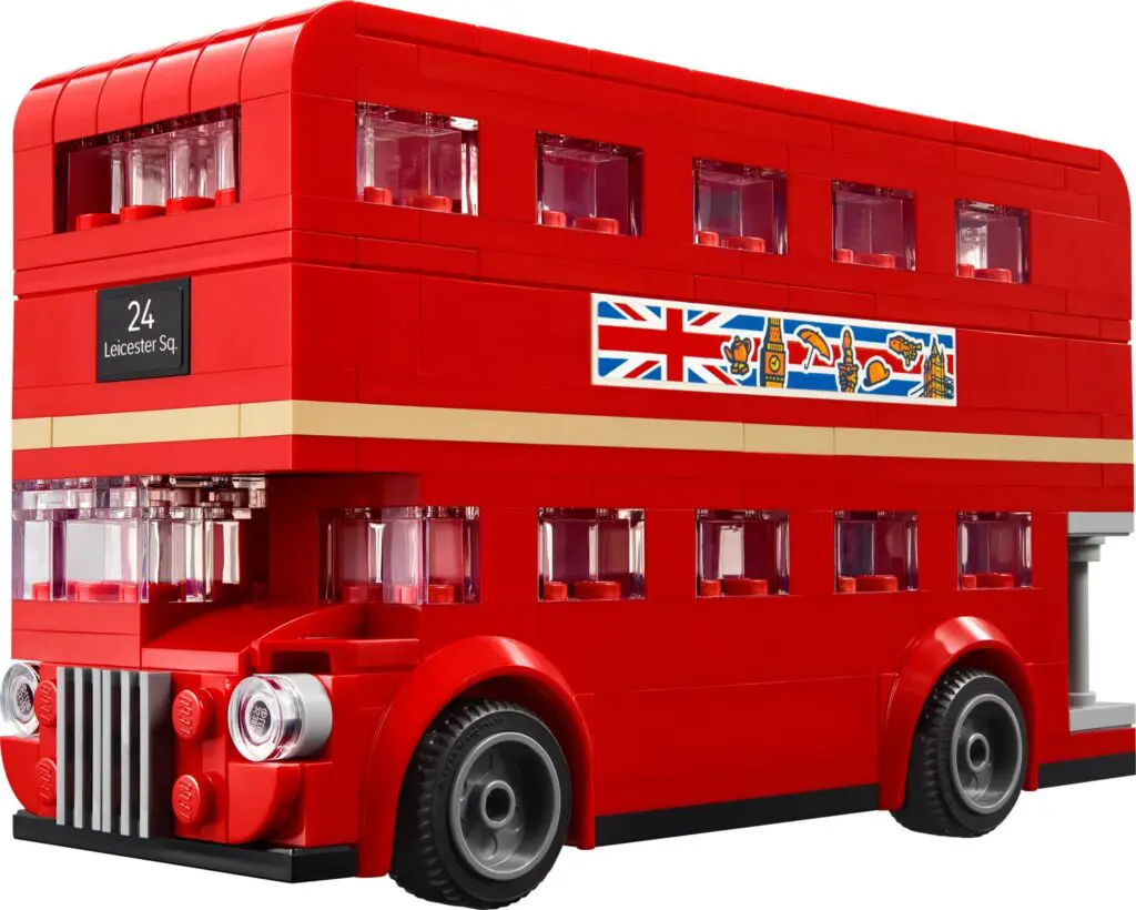 LEGO-style red double-decker bus