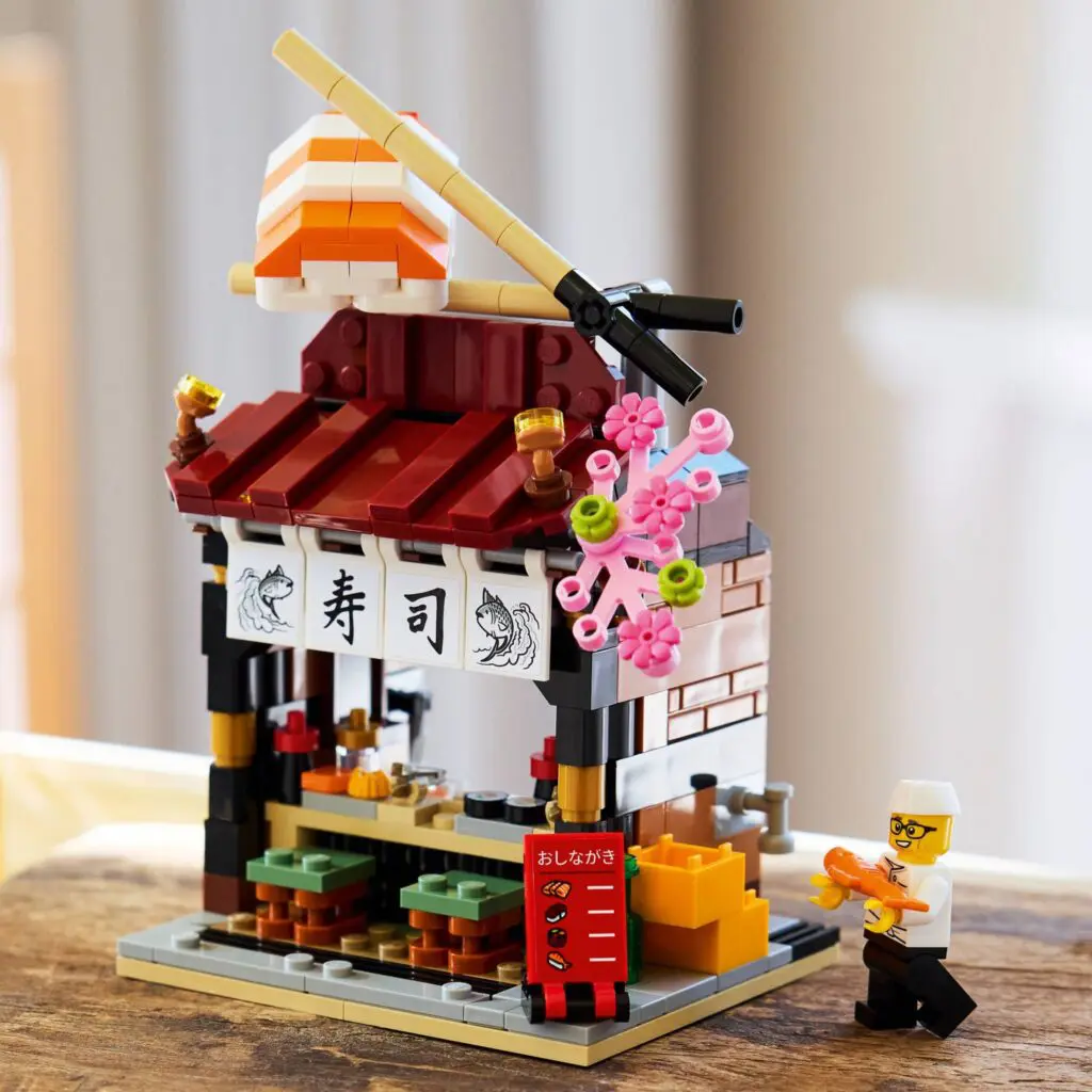 Lego sushi restaurant with chef figurine