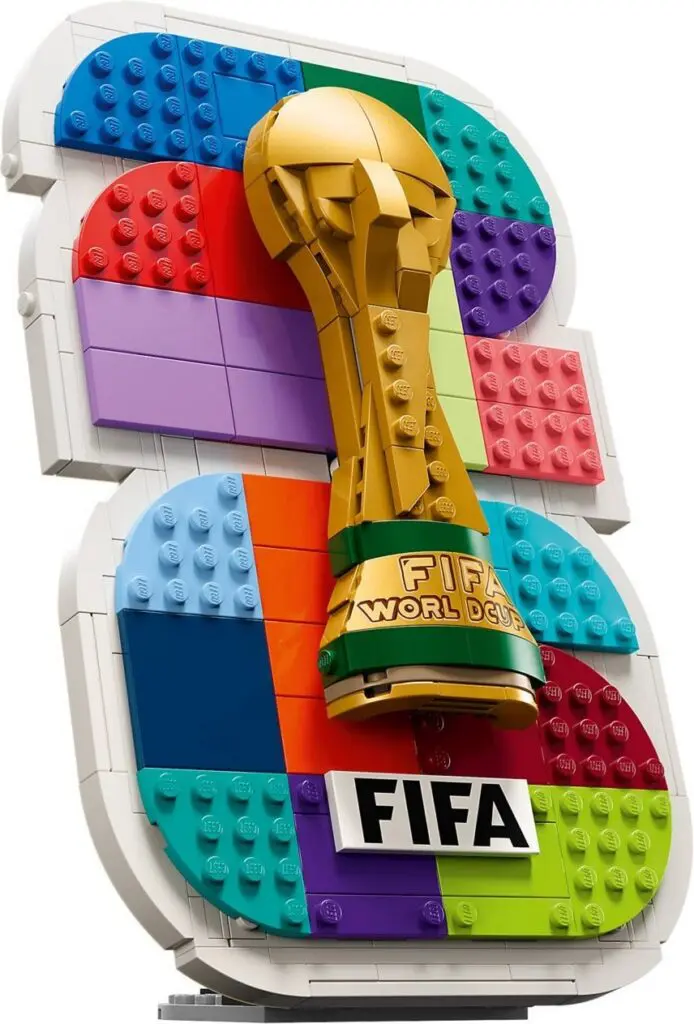 Colorful LEGO FIFA World Cup trophy display