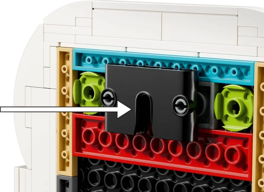 LEGO construction detail with various colored bricks