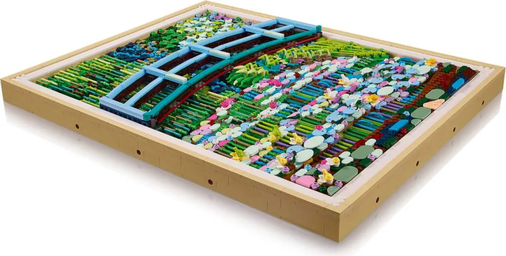 Colorful Lego scene with flowers and bridge