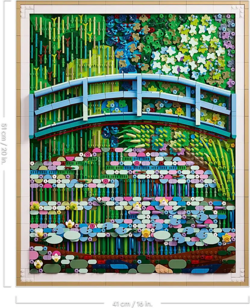 Colorful Lego depiction of a garden bridge.