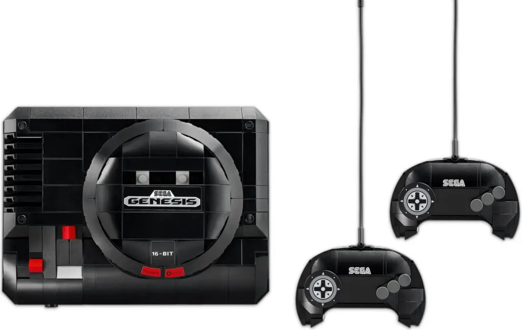 Retro Sega Genesis console with two controllers