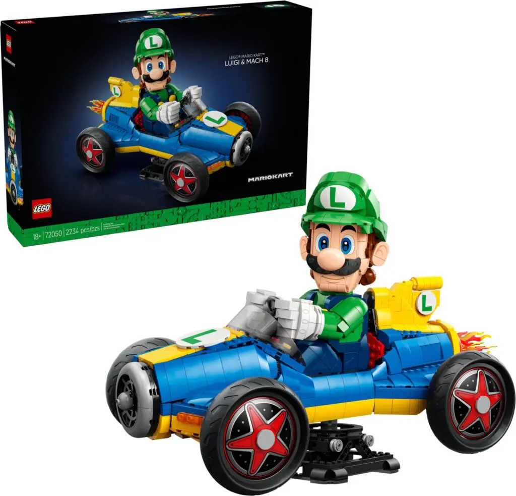 Luigi in colorful LEGO kart