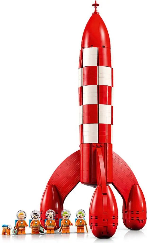 Red rocket with astronauts figures