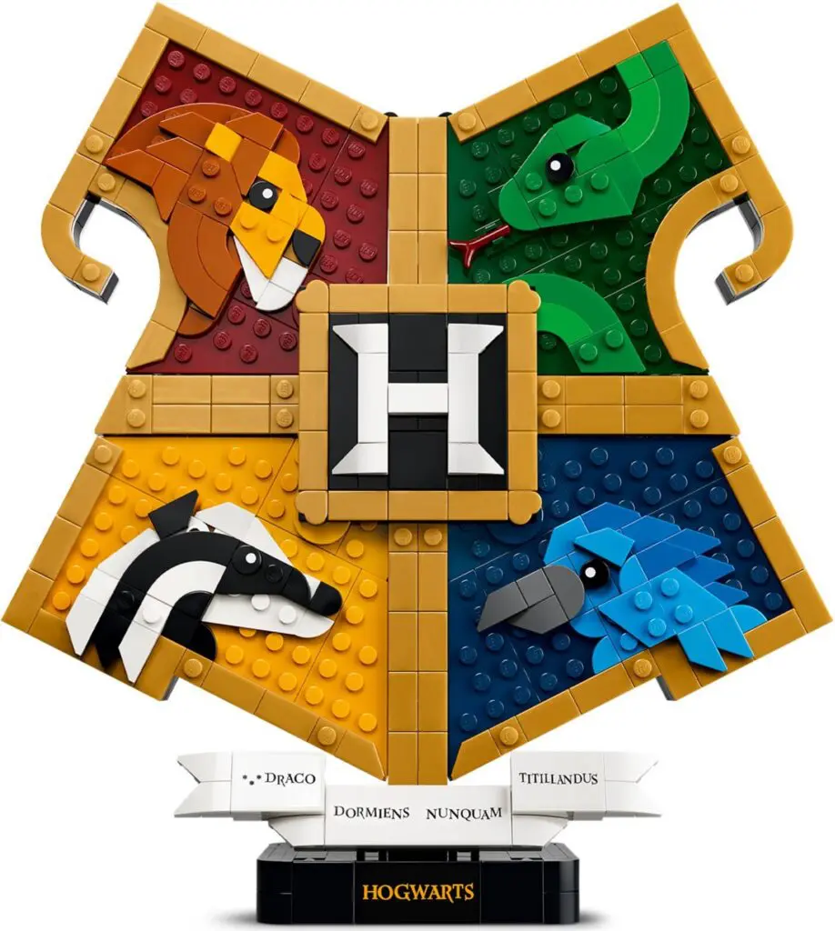 Colorful LEGO emblem featuring Hogwarts houses