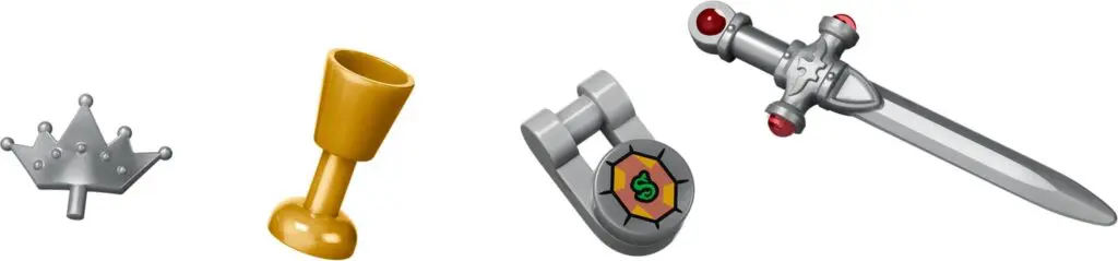 Small crown, goblet, shield, and sword set