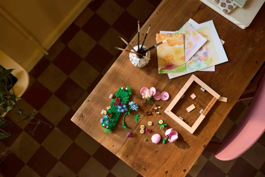 Creative workspace with crafts and paintings